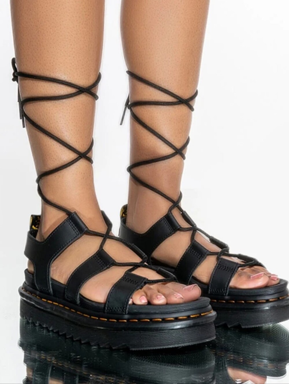 Dr. Martens Nartilla Platform Lace-Up Sandals Black Women's Size 10
